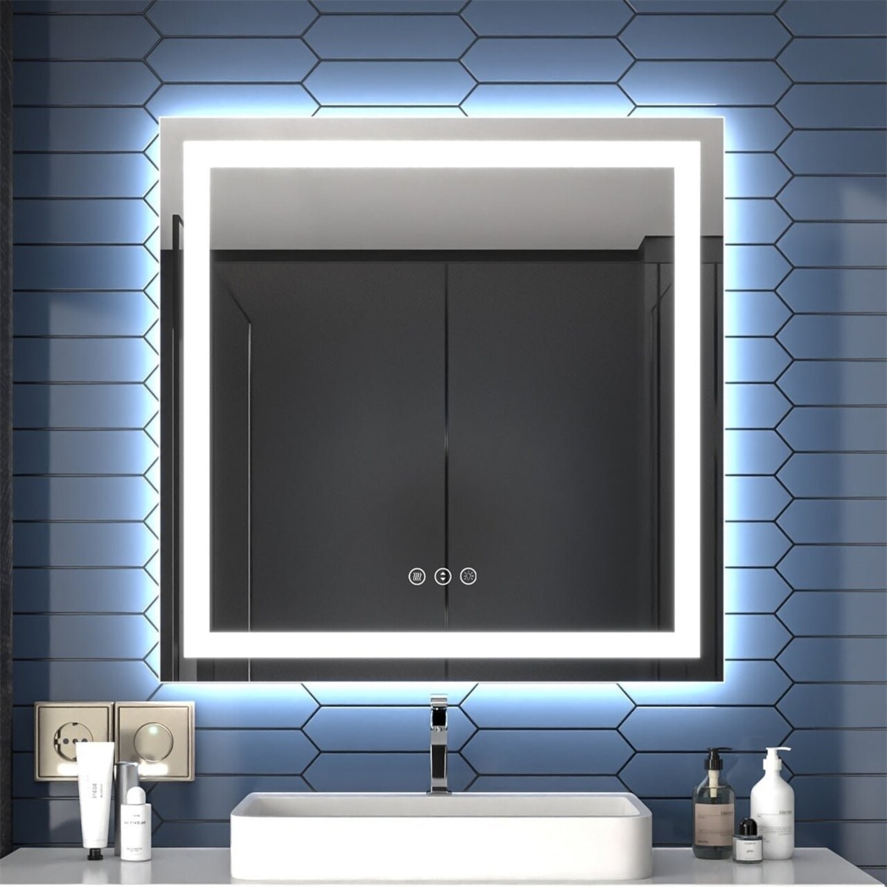 Apex Led Bathroom Mirror 36X36 Anti Fog Dimmable Dual Lighting Tempered Glass